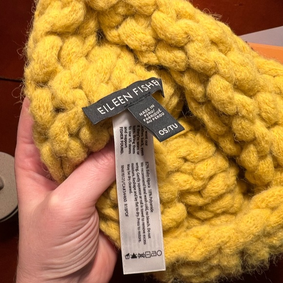 Eileen fisher baby alpaca mustard yellow chunky knit beanie winter hat - Picture 2 of 4